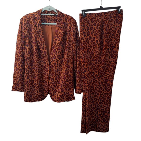 IMAN: 2pc Leopard Print Pantsuit, Size 2X, Brunt Orange, Reddish Brown, Black - Picture 3 of 12